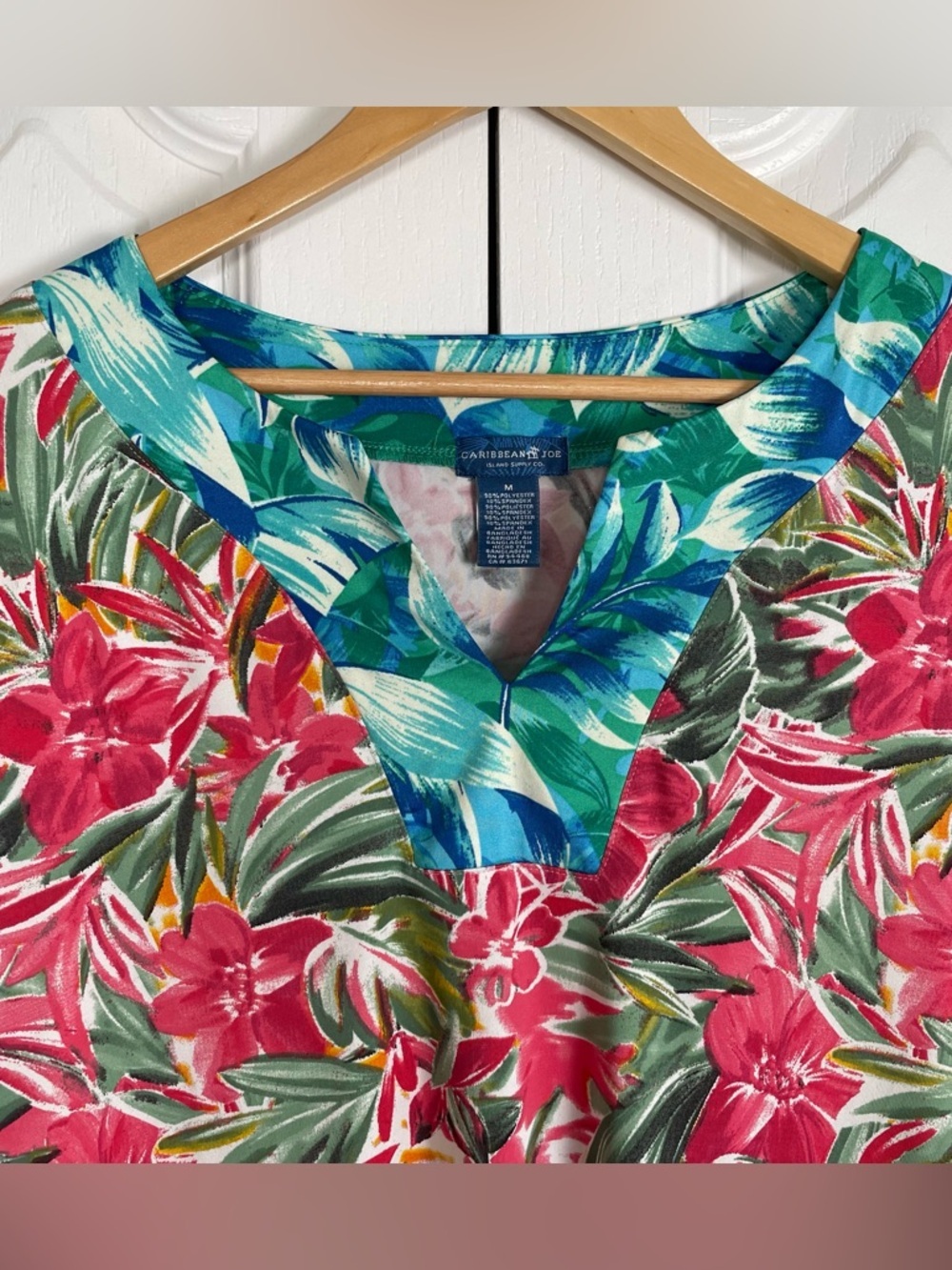 Caribbean Joe Relaxed Floral Dress Womens M Colorful 3/4 Sleeve Pull on Tropical - Picture 2 of 15